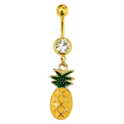 Belly Buton Navel Ring Surgical Steel Ion Plated gold Color with Dangle Pineapple