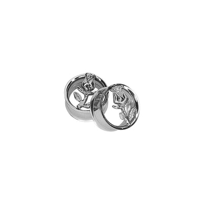 Ear Plugs Screw Fit Surgical Steel Vintage Rose Flower Design - Sold as a pair