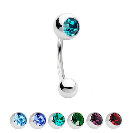 Multi-Use 18G Curved Piercing Barbell with CZ Gem Ball Bead - 7 Colors Available