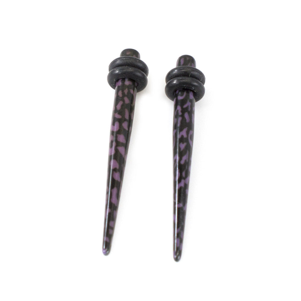 Ear Tapers with O ring Leopard Print Design Made of Acrylic