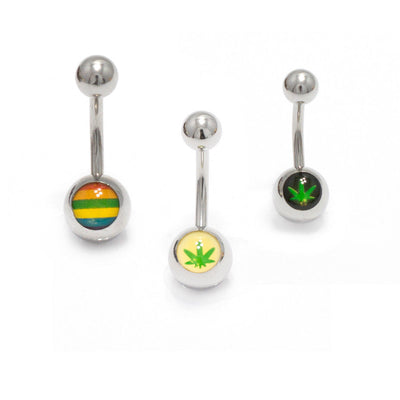 Belly Rings 3 Pack 14G Surgical Steel Rainbow and Pot Leaf Logo Navel  11mm