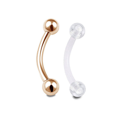 Eyebrow Ring 16G Anodized Curved Barbell & 18G Clear Retainer 8mm 2pcs Rose Gold or Silver