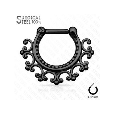 Septum Piercing Clicker - Laced Edge Tribal Fan 316L Surgical - 16ga - Sold Each