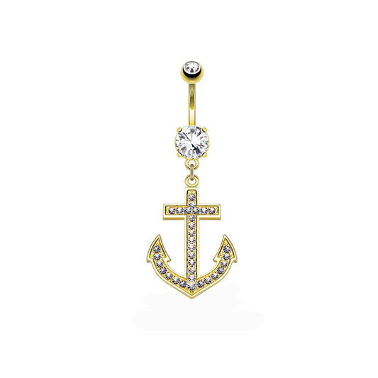 Solid 14K Yellow Gold Anchor Design Navel Ring