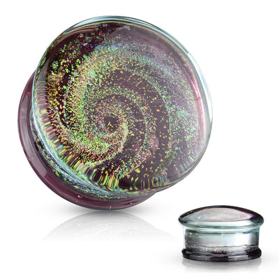 Flared Glass Plugs Purple Galaxy Swirl Double - Sold as Pair