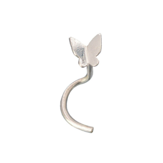 Nose Screw With a Shining Butterfly Made in 14kt White Gold Sold Each