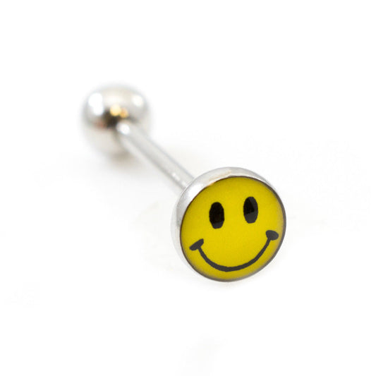 Tongue Barbell with Smiley Face design 14g