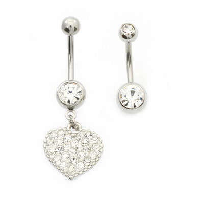 Belly Button Ring pack of 2 with multiple gem Heart Design and Basic with Cz 14g