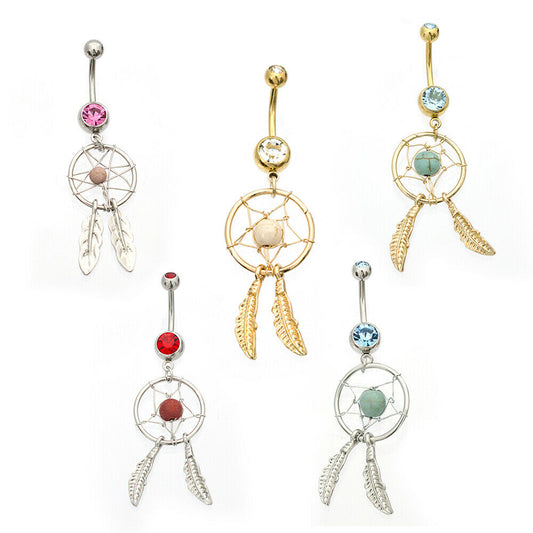 Navel Ring Pack of 5 with Dream Catcher Design 14g
