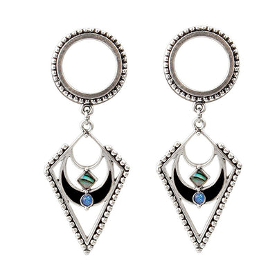 Ear Plugs Triangle Dangle Antique look Design with Synthetic Opal. Sold By Pair