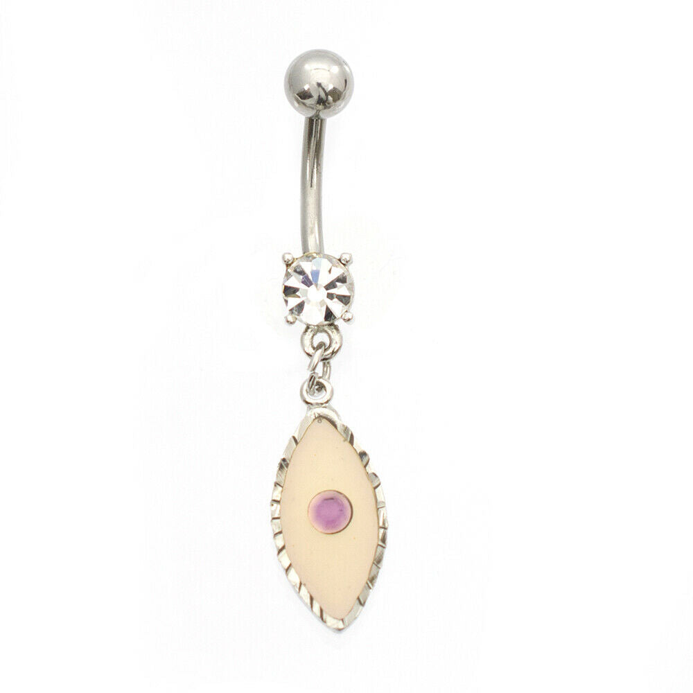 Belly Button Ring with Oval shape and Cubic Zirconia stone design 14g