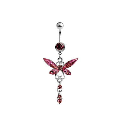 Large CZ Butterfly Dangle Navel Belly Ring Surgical Steel 14g Sold individually