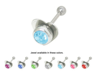 Surgical Steel Tongue Ring with Heart and Jewel