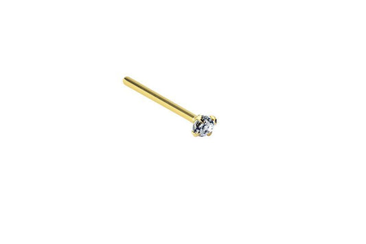 14k Solid Gold Nose Fish Tail Ring with Round CZ Top Bent To Fit