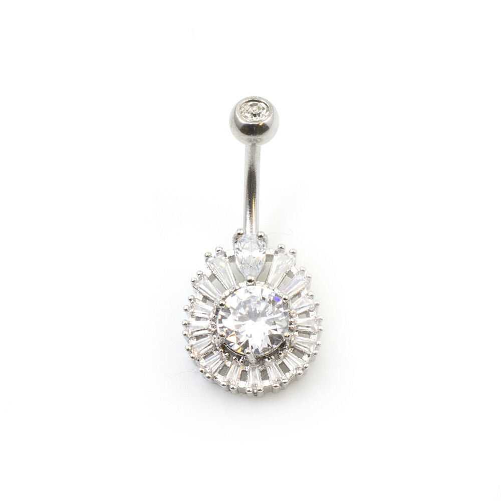 Belly Button ring with Tear Drop Design and Multiple Cz Gems 14g