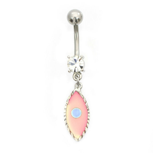 Belly Button Ring with Oval shape and Cubic Zirconia stone design 14g