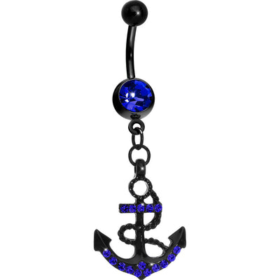 Belly Navel Ring Black Anodized Titanium Anchor Dangle with CZ Gems