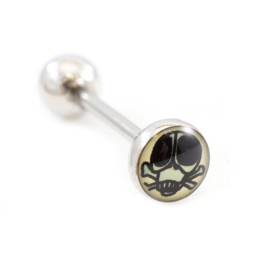 Tongue Barbell with Skull Poison Design design 14g