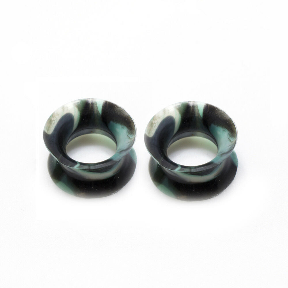 Pair of Thin Silicone Flexible Ear Plugs Camouflage Design - 2 Gauge to 12 MM
