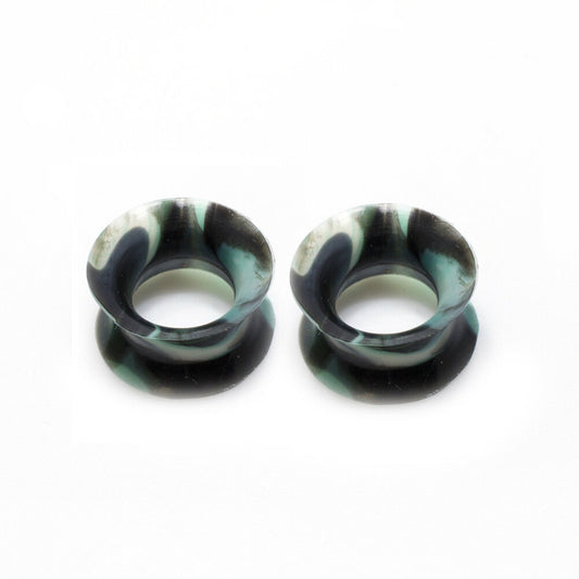 Pair of Thin Silicone Flexible Ear Plugs Camouflage Design - 2 Gauge to 12 MM