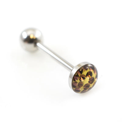 Tongue Barbell with Colorful Glitter Dome 14G- Sold Each