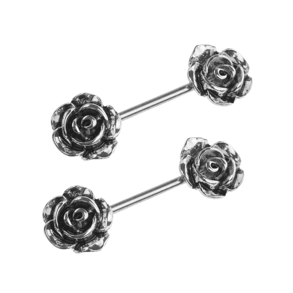 Pair Of Double Rose Flower Nipple Barbell Ring 14 Gauge