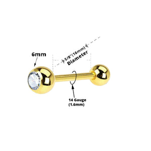 (14g ) Barbell Tongue Ring Anodized Gold Titanium with Jewel