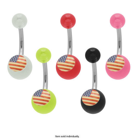 American Flag Acrylic Belly Button Ring 14G
