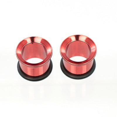 Tunnels Anodized Metallic Red with O-Rings - Sold as a Pair Surgical Steel