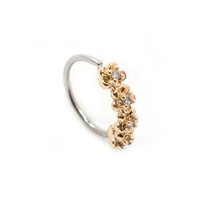 Bendable Nose, Cartilage Hoop Rings with Four CZ Paved Flowers 316L S. Steel 20g