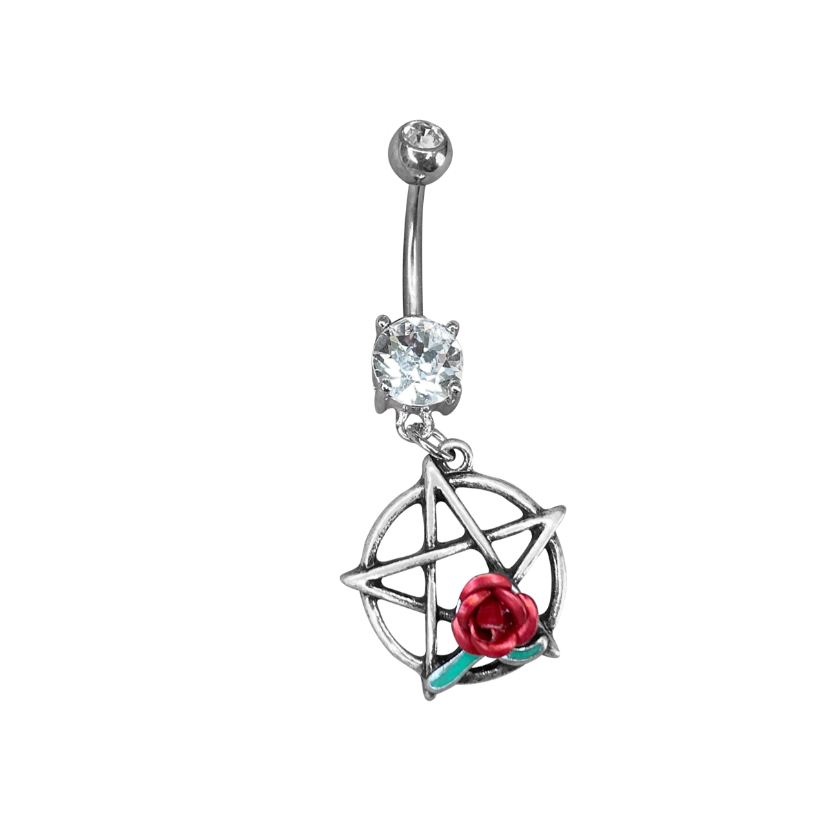 Belly Button Ring Naval piercing Surgical Steel Dangle Star and red rose design