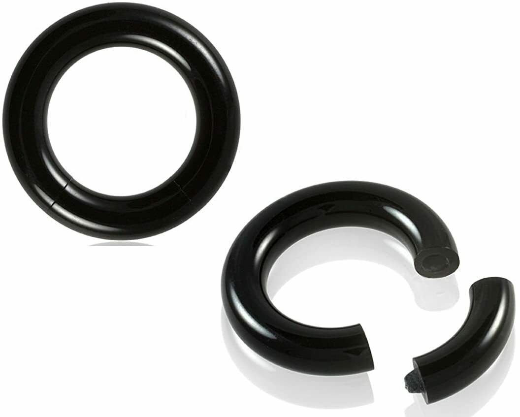 Pair Black Acrylic Segment Rings Captive Bead Body Jewelry