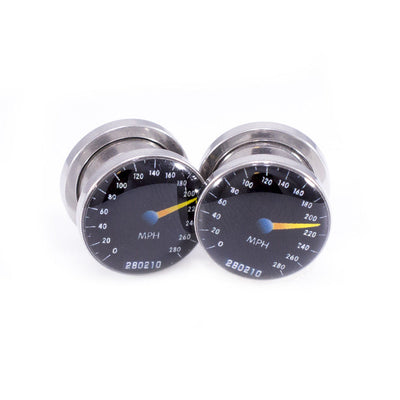 Pair of Ear Plugs Gauges with Speedometer Logo Screw Fit Plugs - 2G - 1/2"