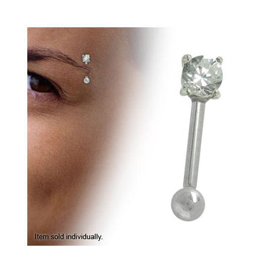 Straight Barbell 16G - 5/16" (8mm) Eyebrow Ring with Round Clear CZ Gem