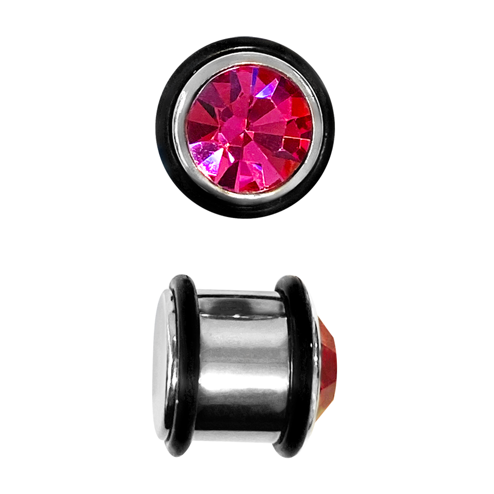 Ear plugs Surgical steel with Pink CZ Choose your size