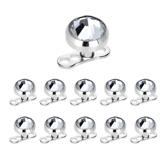 Dermal Anchors 11 Tops and 11 Bases 16g 4 mm Clear CZ 316L Surgical Steel