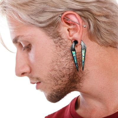 Ear Weight Hangers Abalone Shell Inlaid Keyhole Tunnels Plugs black anodized