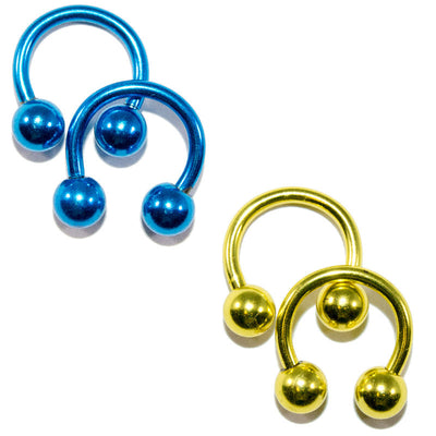 2 Pairs of Anodized Titanium 14ga Horseshoe Circular Barbells in Yellow/Blue