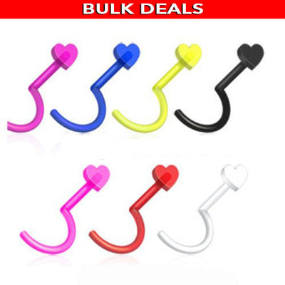 Flexible Acrylic Heart Shaped Nose Screw 100 Pieces