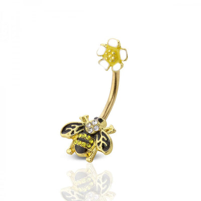 Bee belly ring with sunflower design naval 14 Gauge Surgical steel ion plated