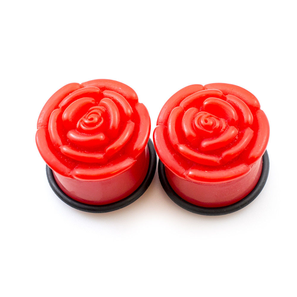 Acrylic Ear Plugs with Roses Design and O ring Multiple Sizes Available
