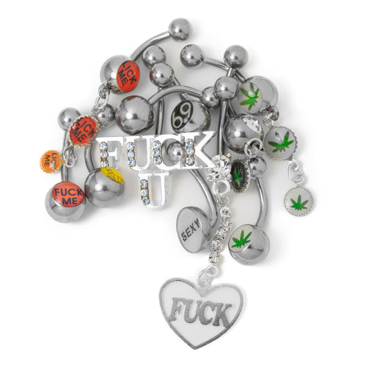 Naughty Belly Ring Mix Package 10pc Mixed Naughty Logos 14ga 316L Surgical Steel