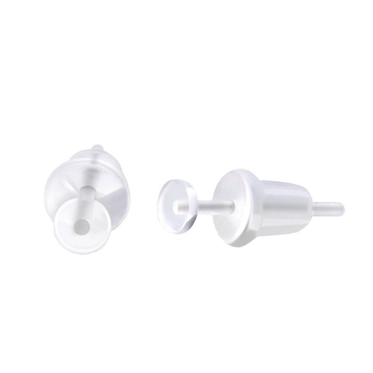 CLEAR PTFE FLEXI EARRING STUD RETAINER 20G/0.8MM WITH A FLAT FRONT AND SOFT SILICON BACK BUTTERFLY. ONE PAIR