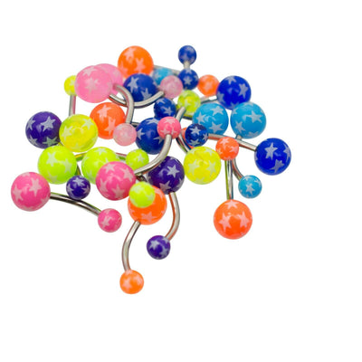 Belly Button Rings Pack of 20 with Acrylic Star Design Assorted Colors 14ga