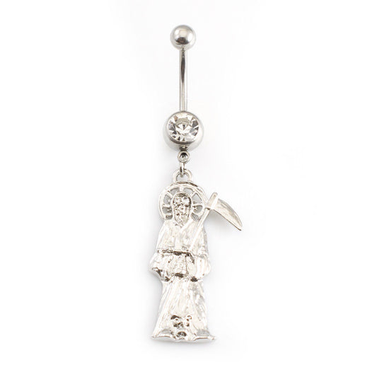 Belly Button Ring with Grim Reaper Dangle Design 14G Surgical Steel