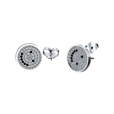 Pair of Press Fit Cubic Zirconia Happy Face Stud Earrings 20ga 316l Stainless St