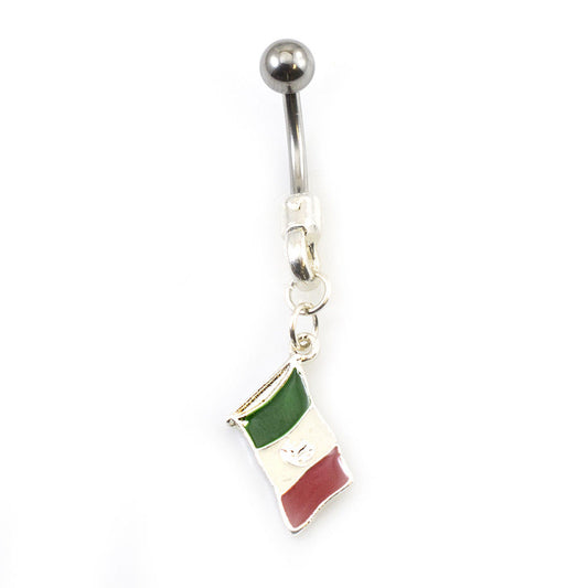 Belly Button Ring with Mexican Flag Dangle 14g