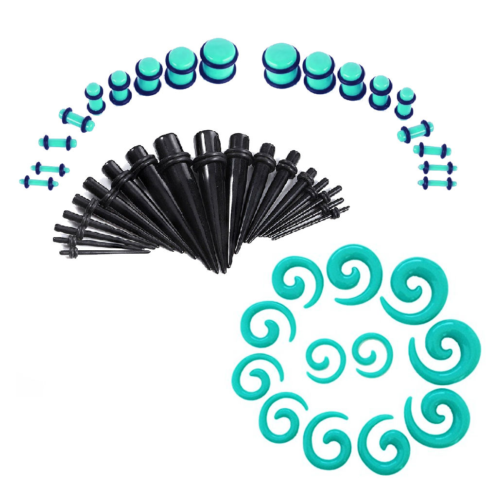 54pc Set Acrylic Ear Stretching Kit with Spiral Tapers & Plugs Gauges 14G - 00G