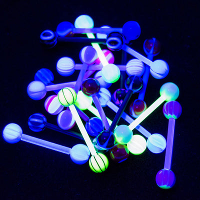 Pack of 20 Tongue Nipple Bioflex Piercing Barbells 14G UV Glow - No Duplicates