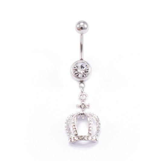 Crown Design 14G 316L Surgical Steel Dangle Belly Button Ring for Women with CZ